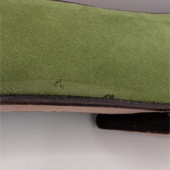 Lilly Pulitzer Olive Green Suede Brown Leather Flower Ballet Flats Women's 8.5 - Picture 10 of 12